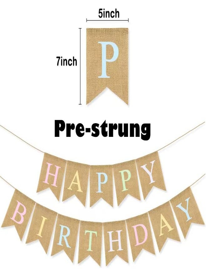 CROWNOS Rainbow Burlap Happy Birthday Banner - Prestrung Colorful Pastel Happy Birthday Sign, Boho Rainbow Birthday Party Decorations - Image 4